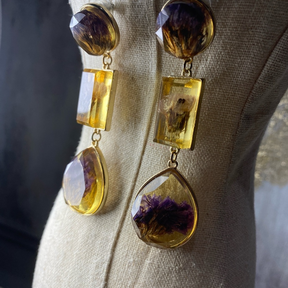 Elegant Gold and Purple Drop Earrings ⭐️